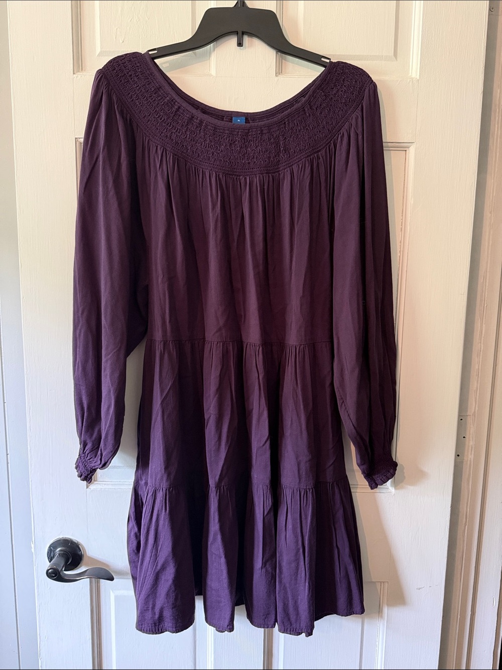 Old Navy Deep Purple Long-Sleeve Tiered Dress